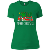 Firetruck Santa Sleigh Merry Christmas Firefighter - Ladies' Boyfriend T-Shirt