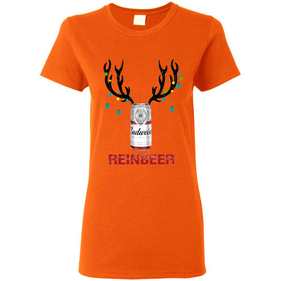 Budweiser Reinbeer Funny Beer Reindeer Christmas Sweatshirt - Ladies Short-Sleeve