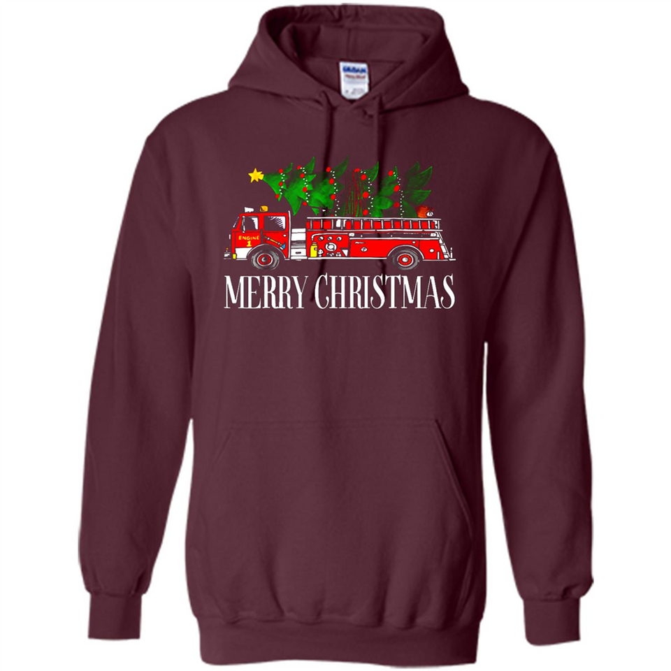 Firetruck Santa Sleigh Merry Christmas Firefighter - Hoodie