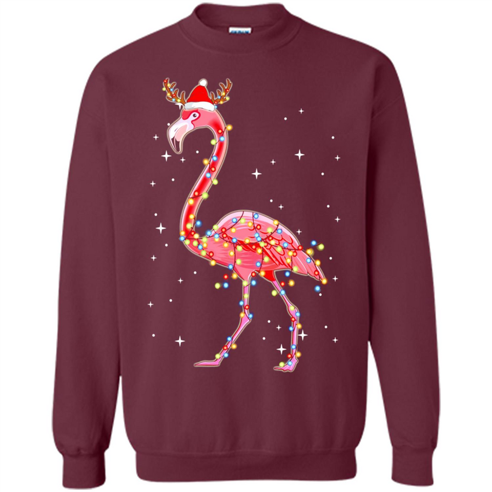 Christmas Lights Flamingo Wearing Santa Hat Funny Xmas - Sweatshirt