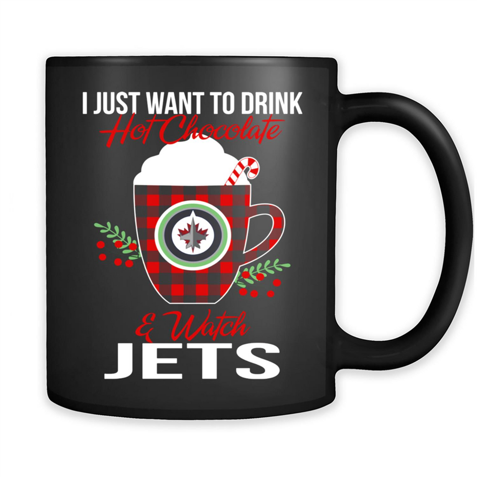 I Just Want To Drink Hot Chocolate & Watch Winnipeg Jets Ugly Christmas Sweater PINGPONG