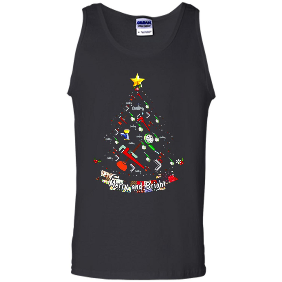 Merry And Bright Plumber Christmas Tree Shirt PINGPONG - Tank Top