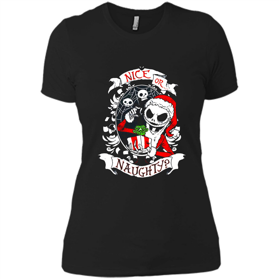 Christmas Shirt, Santa Nice Or Naughty Xmas - Ladies' Boyfriend T-Shirt