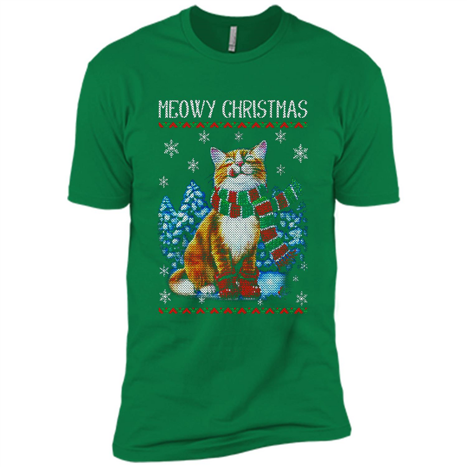 Christmas Ugly Sweater Cat With Christmas Meowy Chritstmas - Premium Short Sleeve T-Shirt