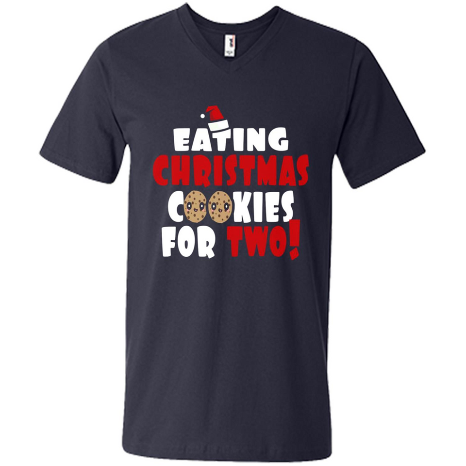 Womens Funny Eating Christmas Cookies For Two Pregnancy - Men's V-Neck