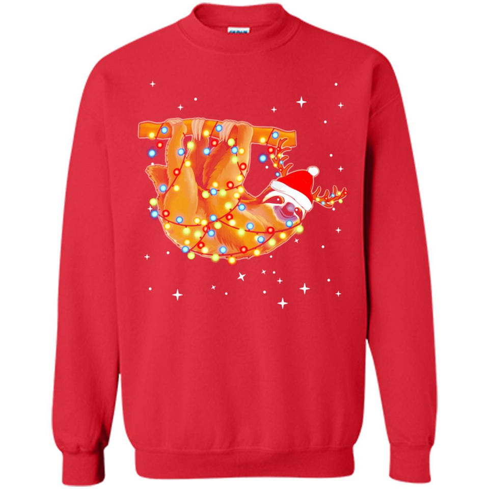 Christmas Lights Sloth Wearing Santa Hat Funny Xmas - Sweatshirt