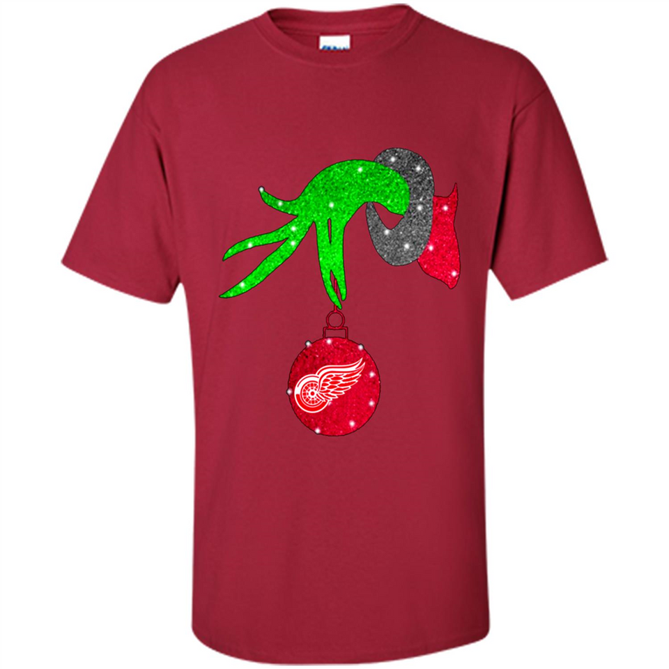 GRINCH HAND HOLDING DETROIT RED WINGS GLITTER CHRISTMAS PINGPONG