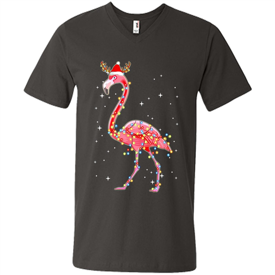 Christmas Lights Flamingo Wearing Santa Hat Funny Xmas - Men's V-Neck