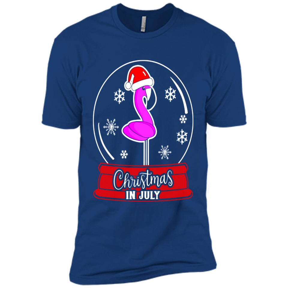 Christmas In July Flamingo Snow Globe Santa Hat - Premium Short Sleeve T-Shirt