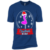 Christmas In July Flamingo Snow Globe Santa Hat - Premium Short Sleeve T-Shirt