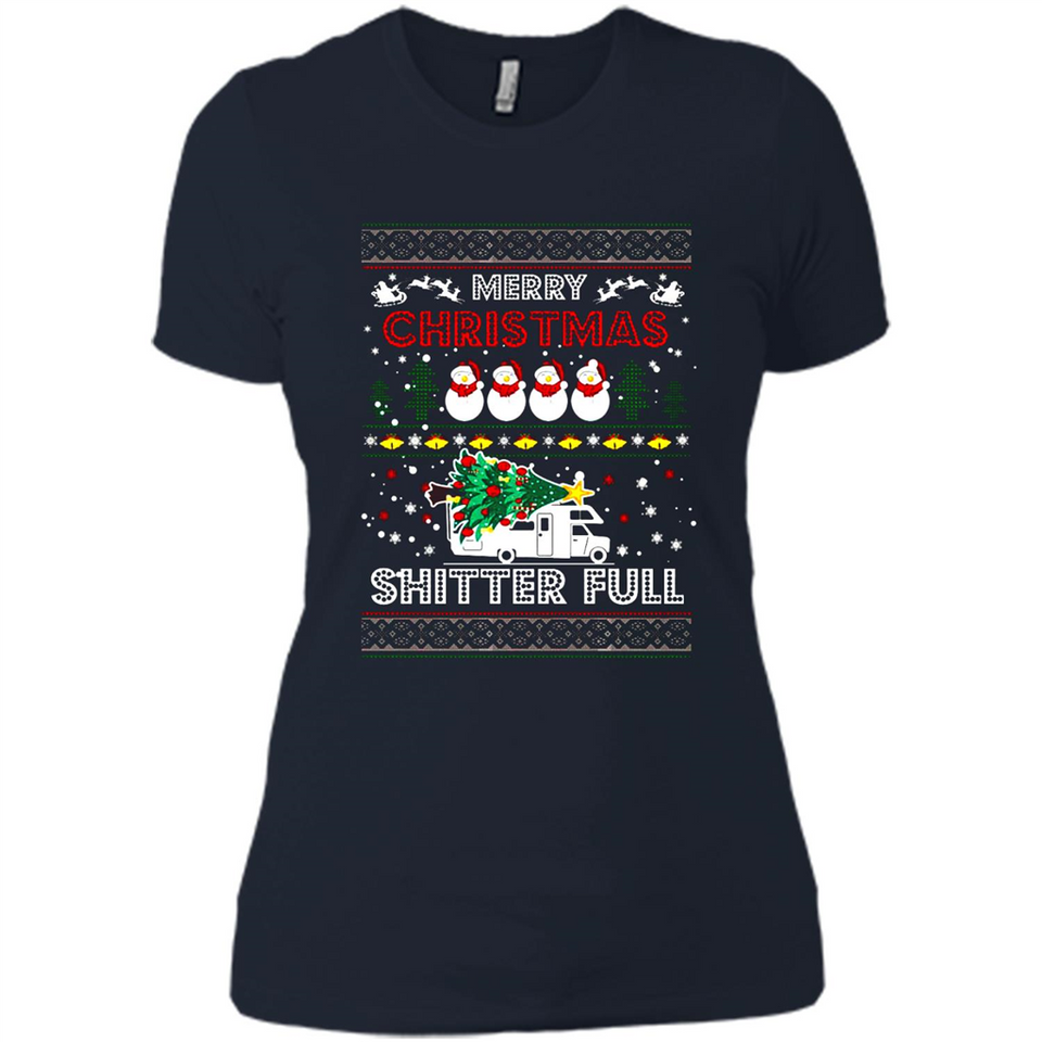 Merry Christmas Shitter Full Christmas Tree Snowman Sweater PINGPONG - Ladies' Boyfriend T-Shirt