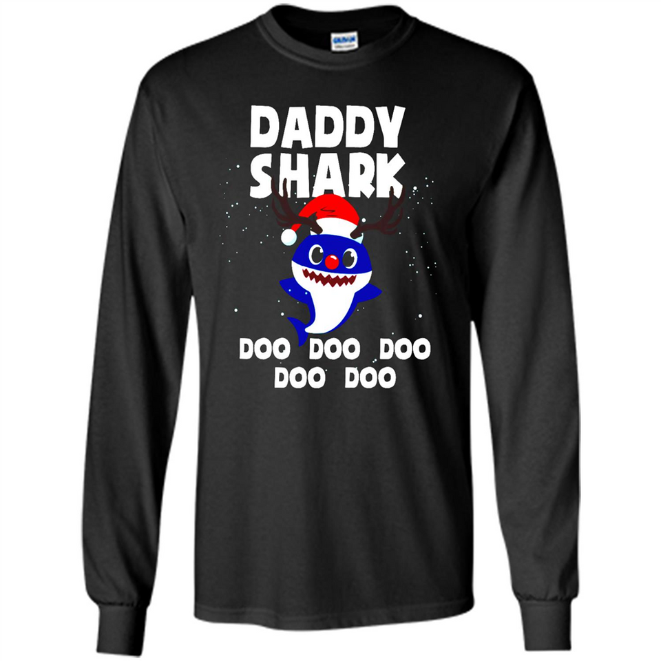 Daddy Shark Costume Reindeer Funny Christmas T-Shirt - Long Sleeve T-Shirt
