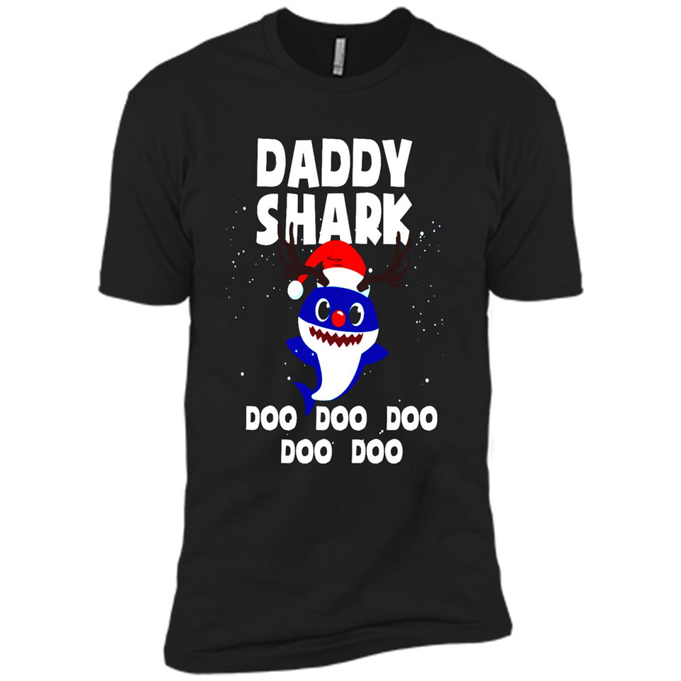 Daddy Shark Costume Reindeer Funny Christmas T-Shirt - Premium Short Sleeve T-Shirt