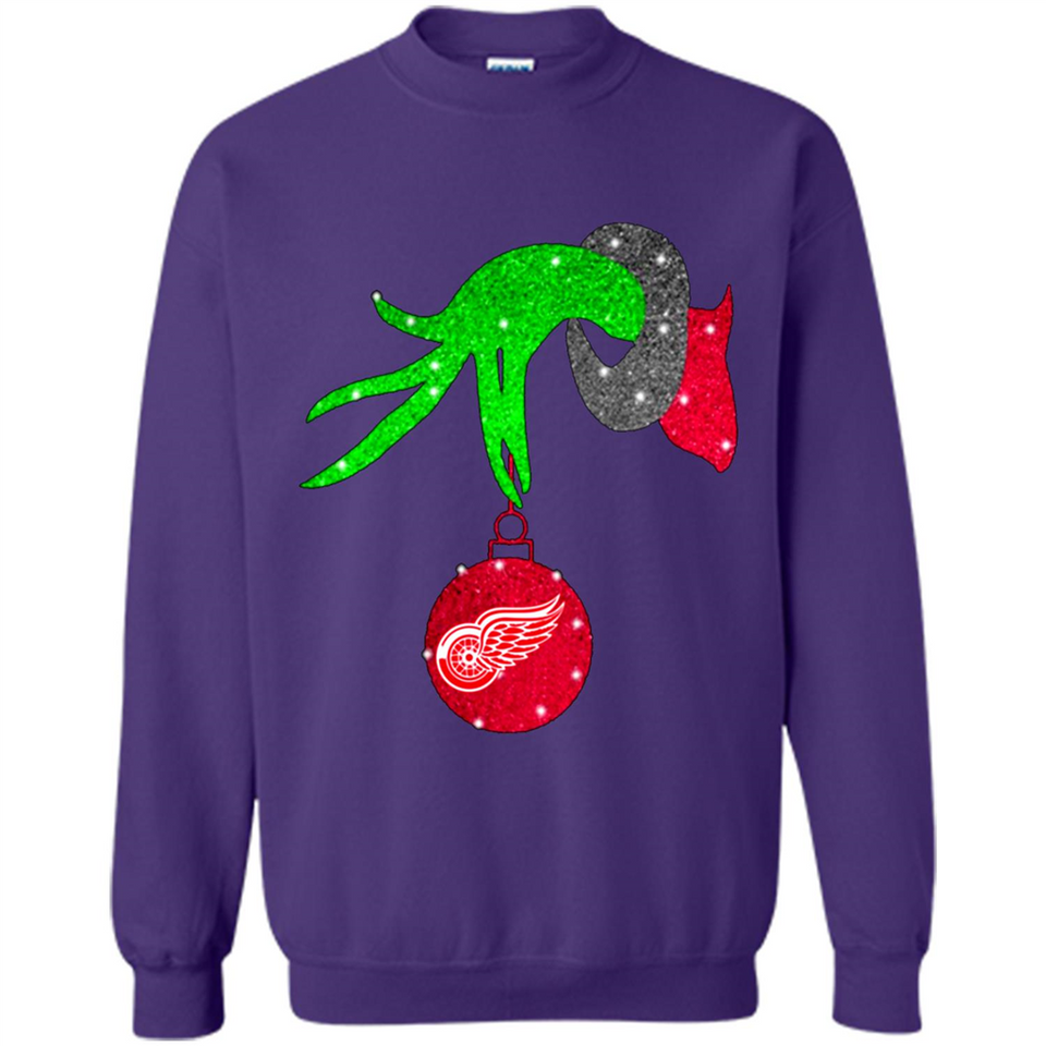 GRINCH HAND HOLDING DETROIT RED WINGS GLITTER CHRISTMAS PINGPONG