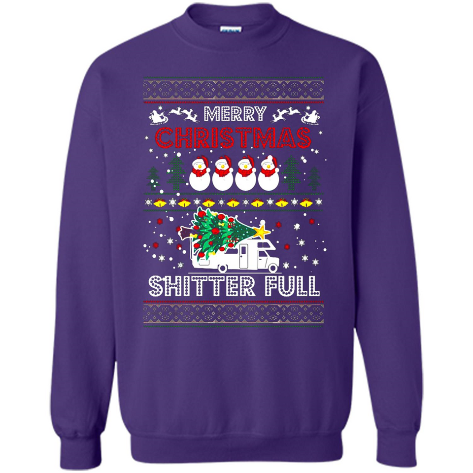 Merry Christmas Shitter Full Christmas Tree Snowman Sweater PINGPONG - Sweatshirt