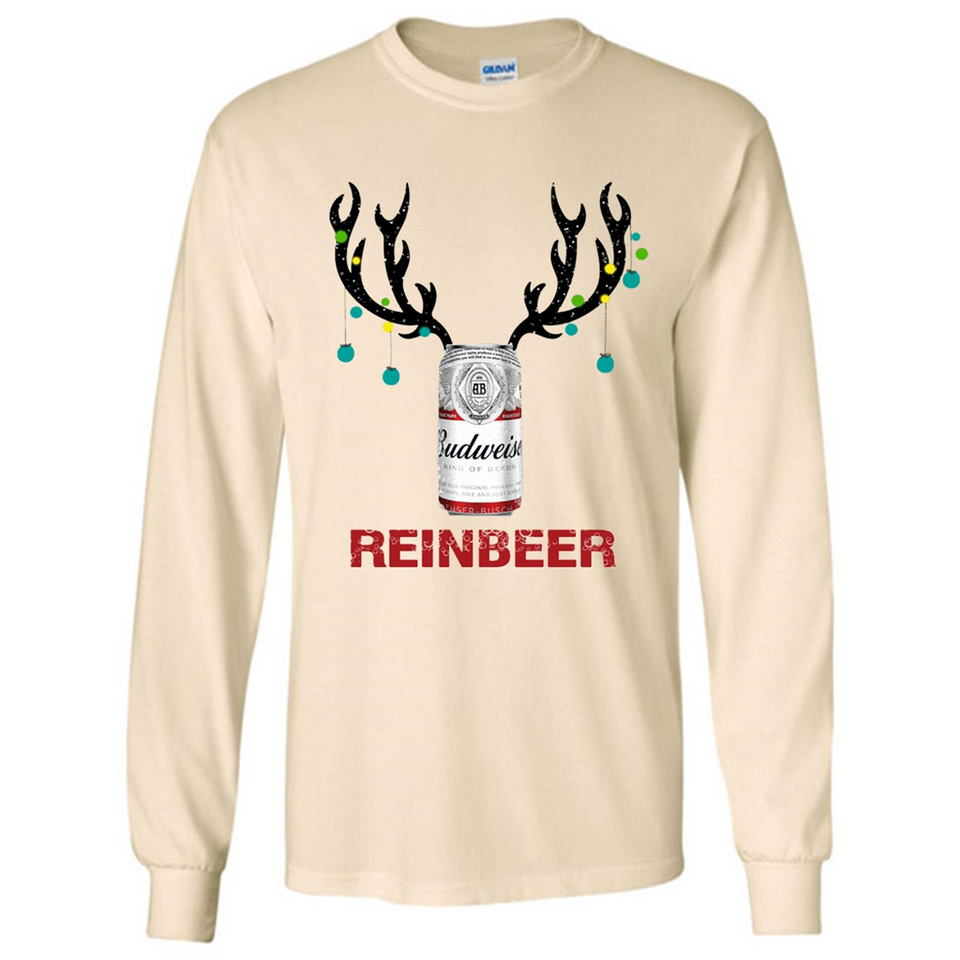 Budweiser Reinbeer Funny Beer Reindeer Christmas Sweatshirt - Long Sleeve T-Shirt