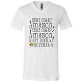 Here Comes Amazon Right Down My Driveway Christmas - Canvas Unisex V-Neck