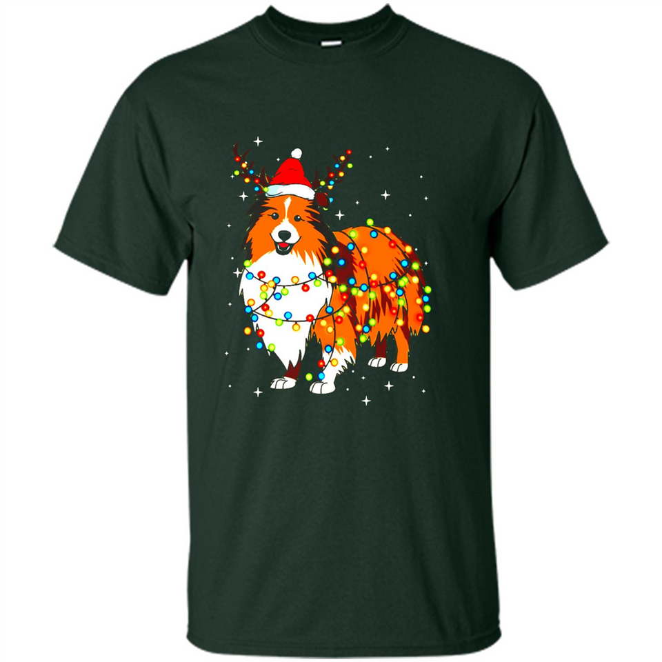 Christmas Lights Shetland Sheepdog Wearing Santa Hat Funny Xmas Mug - Shirt