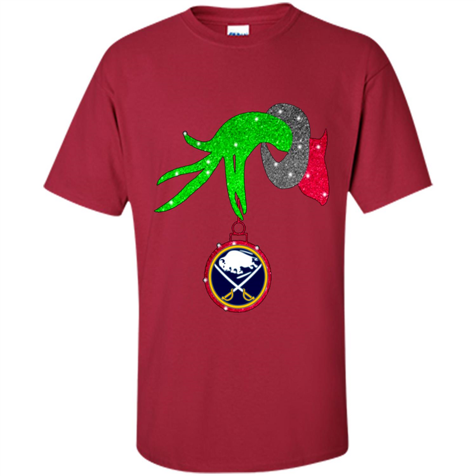 GRINCH HAND HOLDING BUFFALO SABRES GLITTER CHRISTMAS PINGPONG