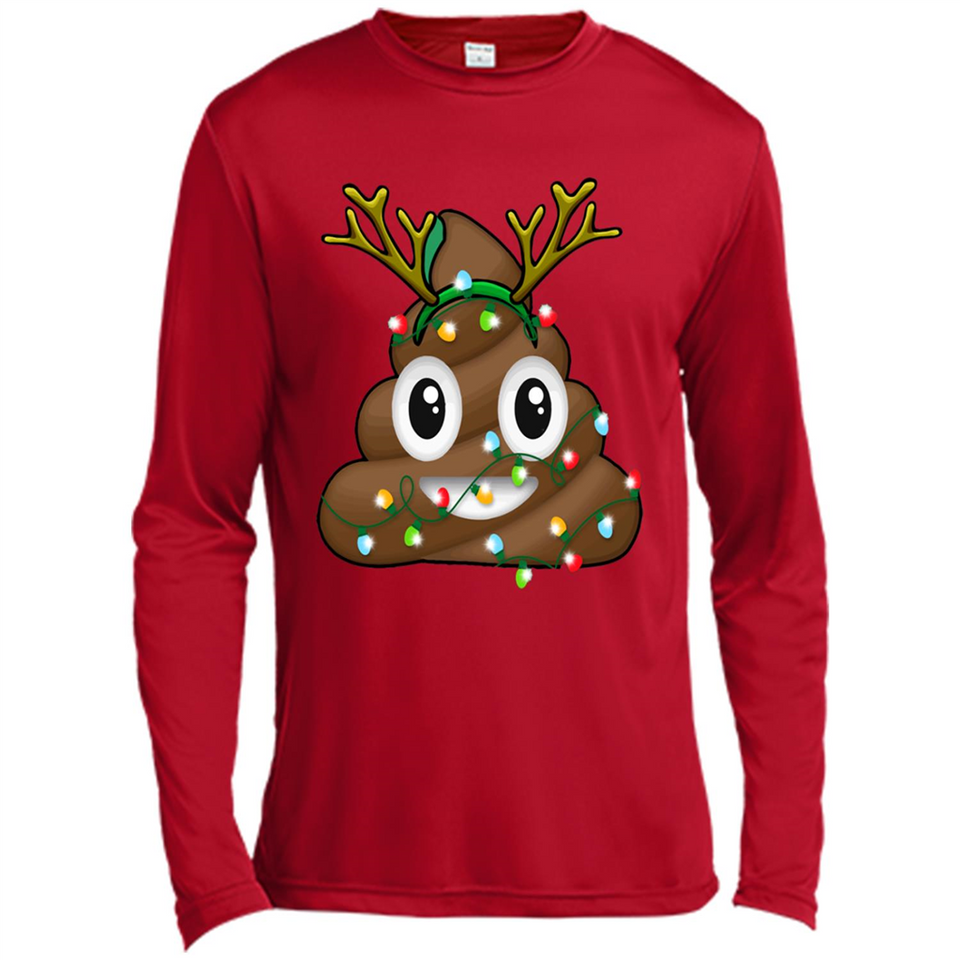 Reindeer Poop Emoji Cute Merry Christmas T-Shirt - Canvas Long Sleeve T-Shirt
