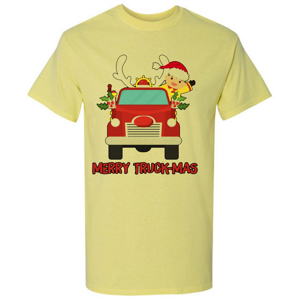 Merry Truck-Mas Christmas Fire Truck Cute Reindeer Sporty - Shirt