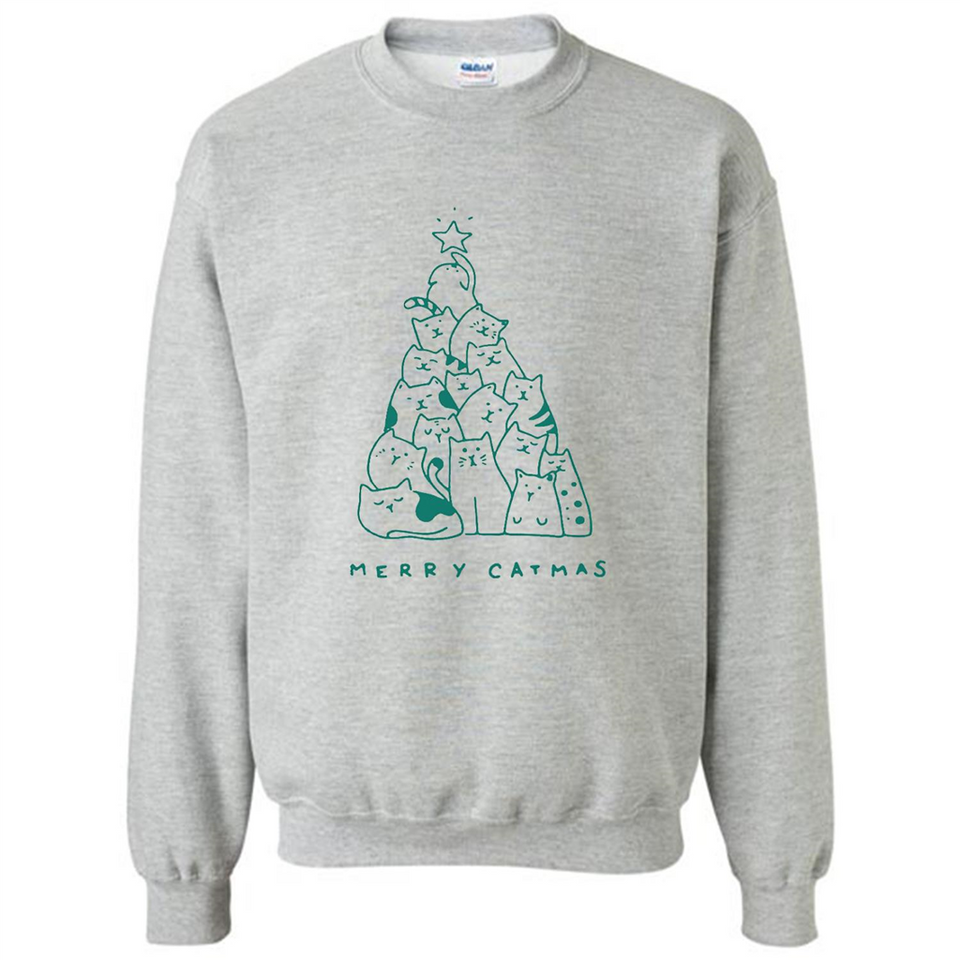 Merry Catmas Funny Cat Christmas Tree Sweatshirt - Sweatshirt
