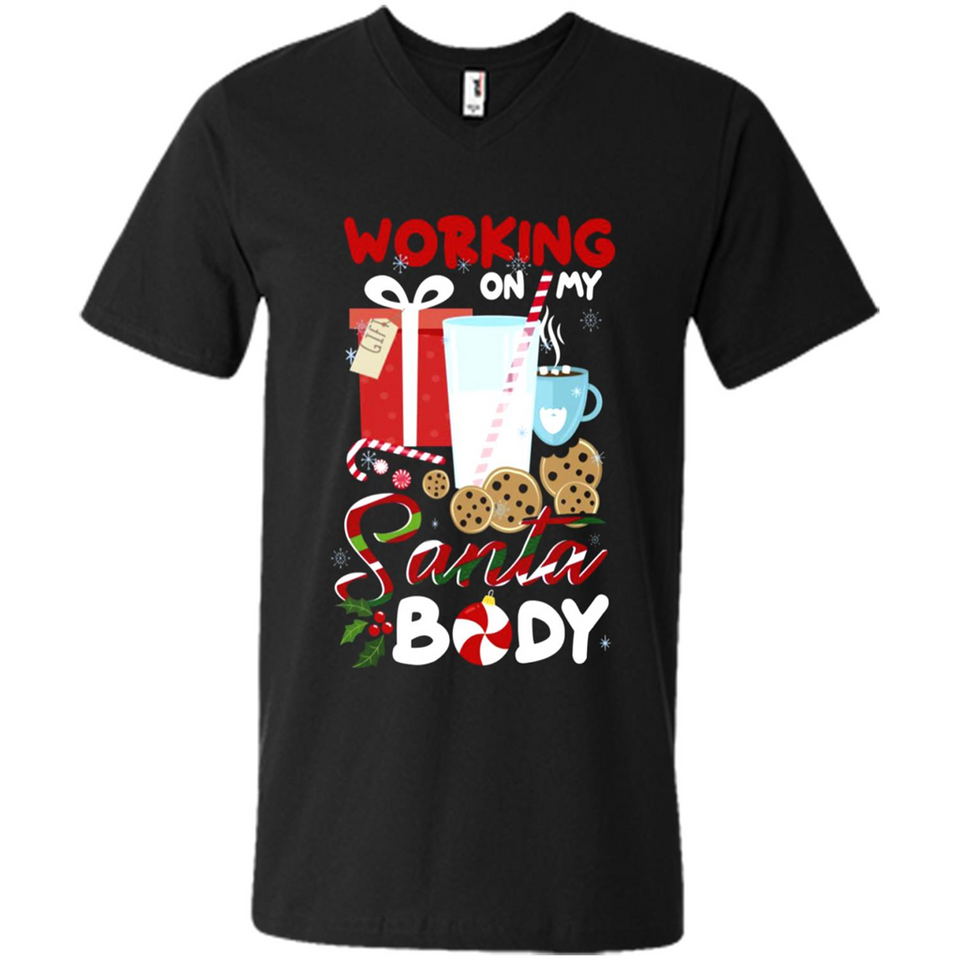Working On My Santa Body Funny Christmas Gift Sleeve Xmas - Men's V-Neck