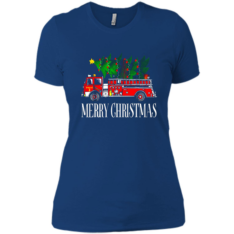 Firetruck Santa Sleigh Merry Christmas Firefighter - Ladies' Boyfriend T-Shirt