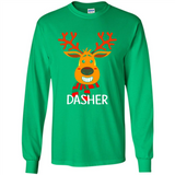 Dasher Reindeer Santa Claus Funny Xmas Holiday T-Shirt - Long Sleeve T-Shirt