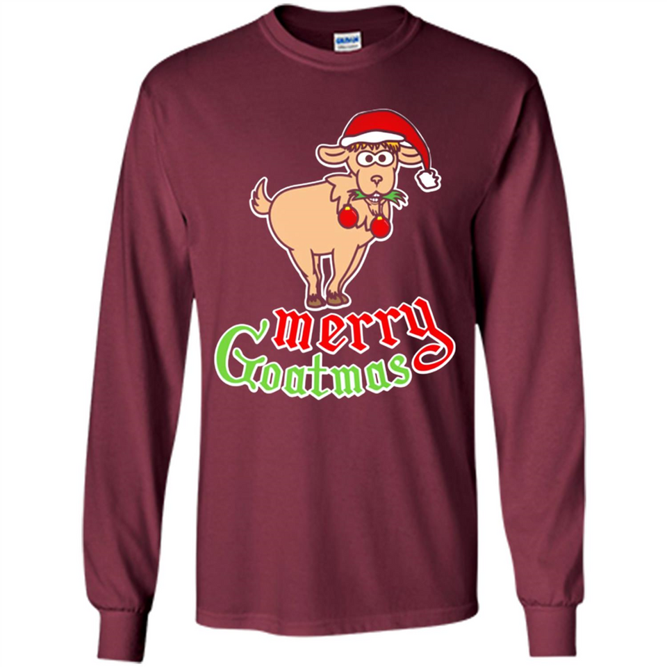 Christmas Merry Goatmas Goat Shirt Santa Hat - Long Sleeve T-Shirt