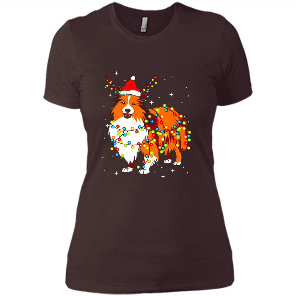Christmas Lights Shetland Sheepdog Wearing Santa Hat Funny Xmas Mug - Ladies' Boyfriend T-Shirt