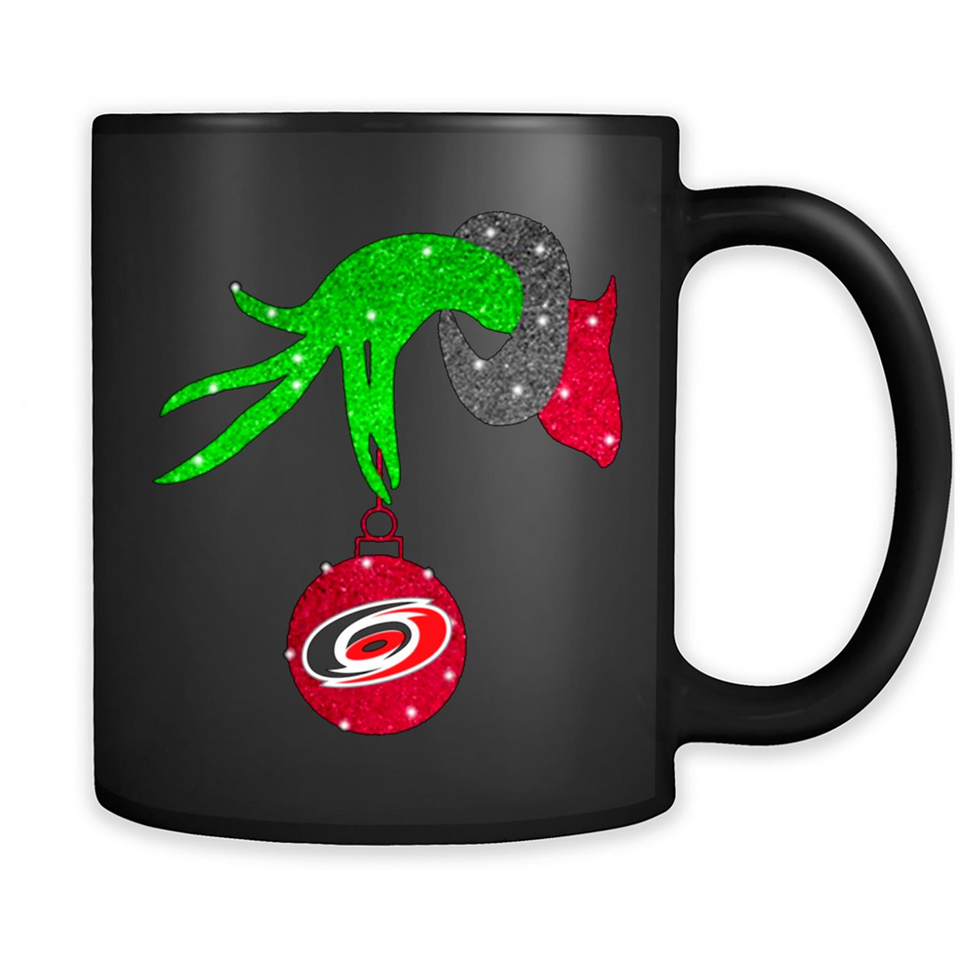 GRINCH HAND HOLDING CAROLINA HURRICANES GLITTER CHRISTMAS PINGPONG