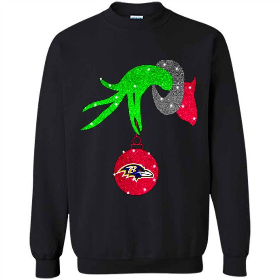 GRINCH HAND HOLDING BALTIMORE RAVENS GLITTER CHRISTMAS PINGPONG