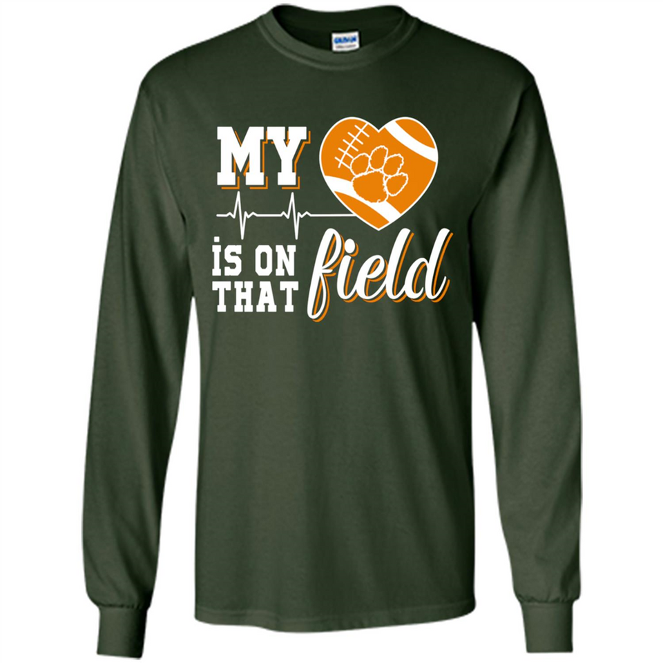 Clemson Tiger Paw Football My Heart is on that Field - Long Sleeve T-Shirt