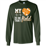 Clemson Tiger Paw Football My Heart is on that Field - Long Sleeve T-Shirt