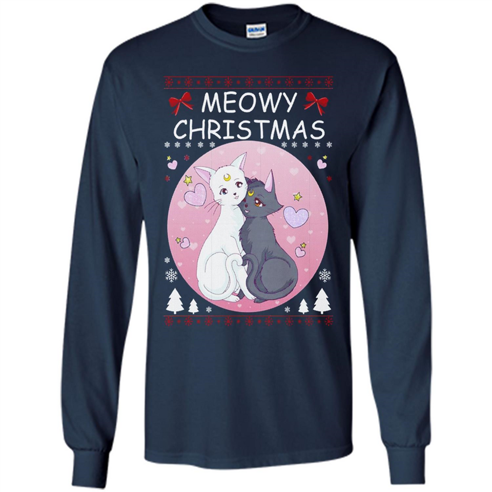 Sailor Moon Yin Yang Cat Love Ugly Christmas Sweater - Long Sleeve T-Shirt