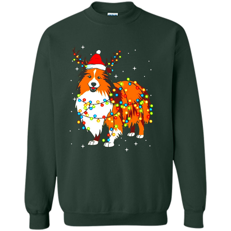 Christmas Lights Shetland Sheepdog Wearing Santa Hat Funny Xmas Mug - Sweatshirt
