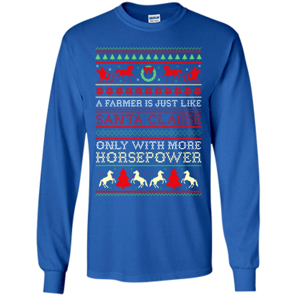 Funny Farmers Gift Ugly Santa Claus Horsepower - Long Sleeve T-Shirt