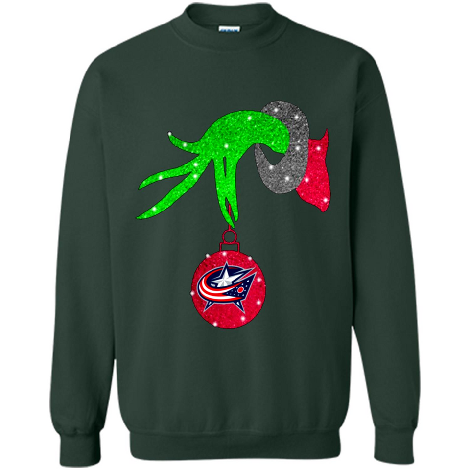 GRINCH HAND HOLDING COLUMBUS BLUE JACKETS GLITTER CHRISTMAS PINGPONG