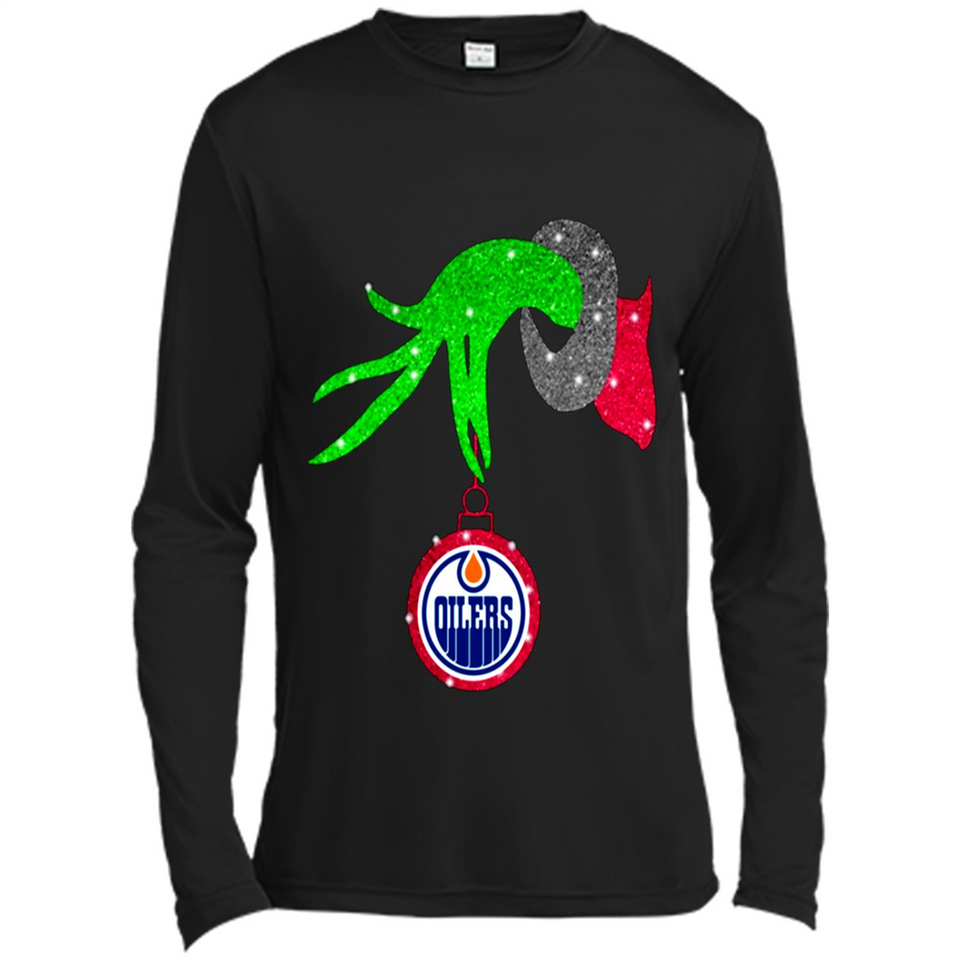 GRINCH HAND HOLDING EDMONTON OILERS GLITTER CHRISTMAS PINGPONG