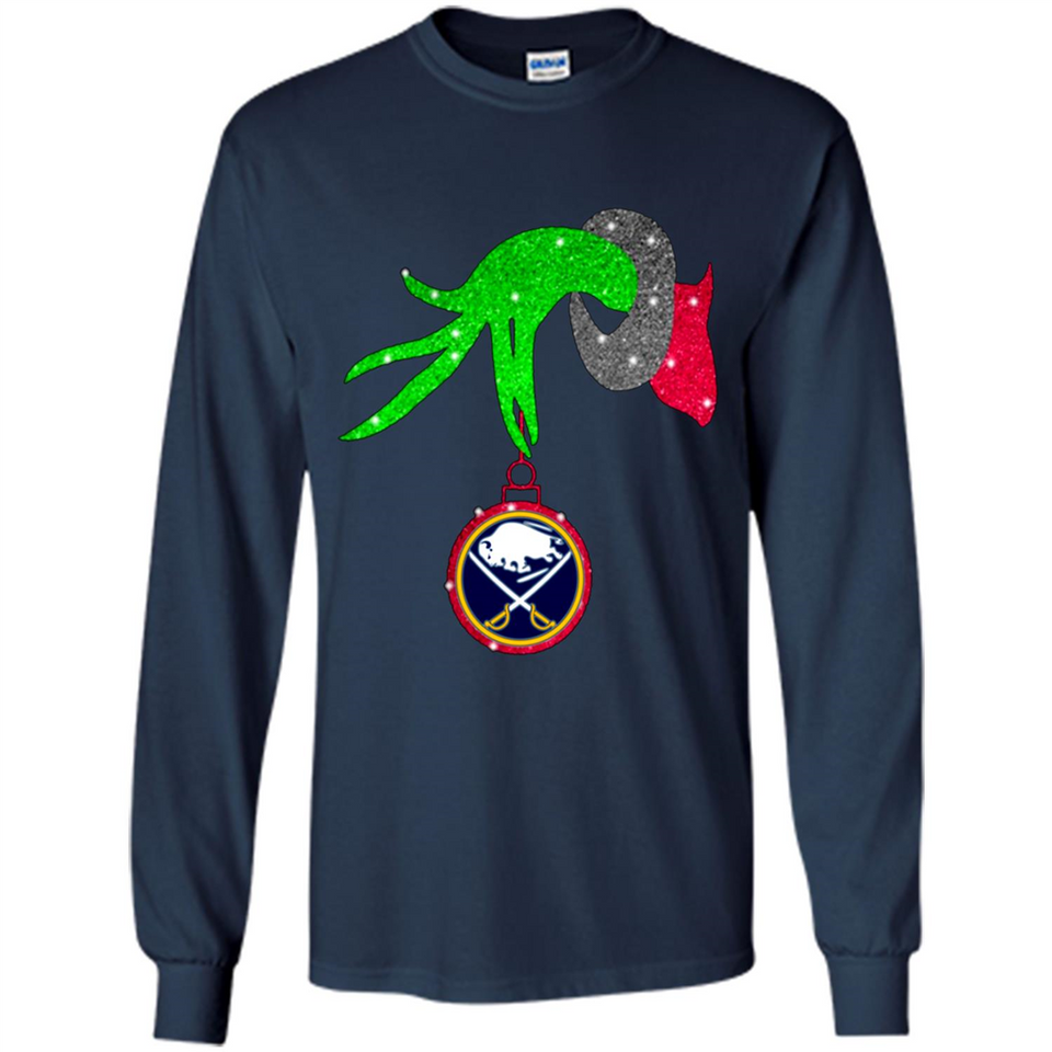 GRINCH HAND HOLDING BUFFALO SABRES GLITTER CHRISTMAS PINGPONG