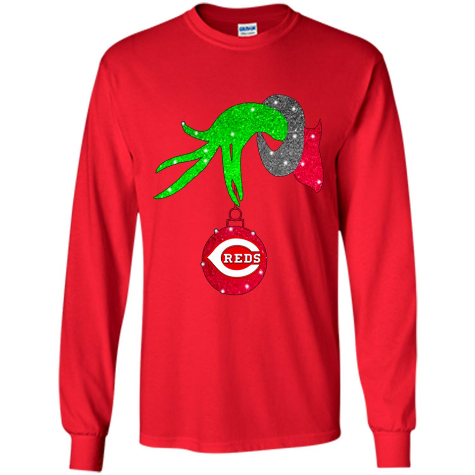 GRINCH HAND HOLDING CINCINNATI REDS GLITTER CHRISTMAS PINGPONG