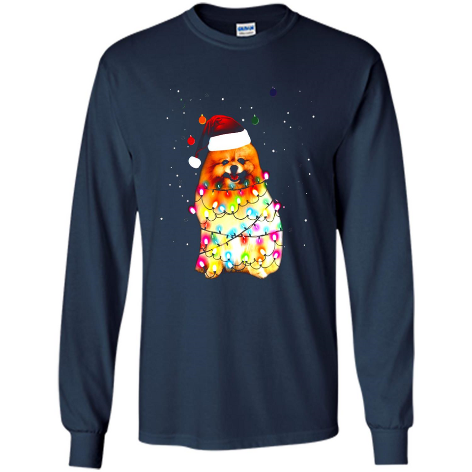 Pomeranian Santa Lights Christmas Dog Xmas Sweatshirt - Long Sleeve T-Shirt