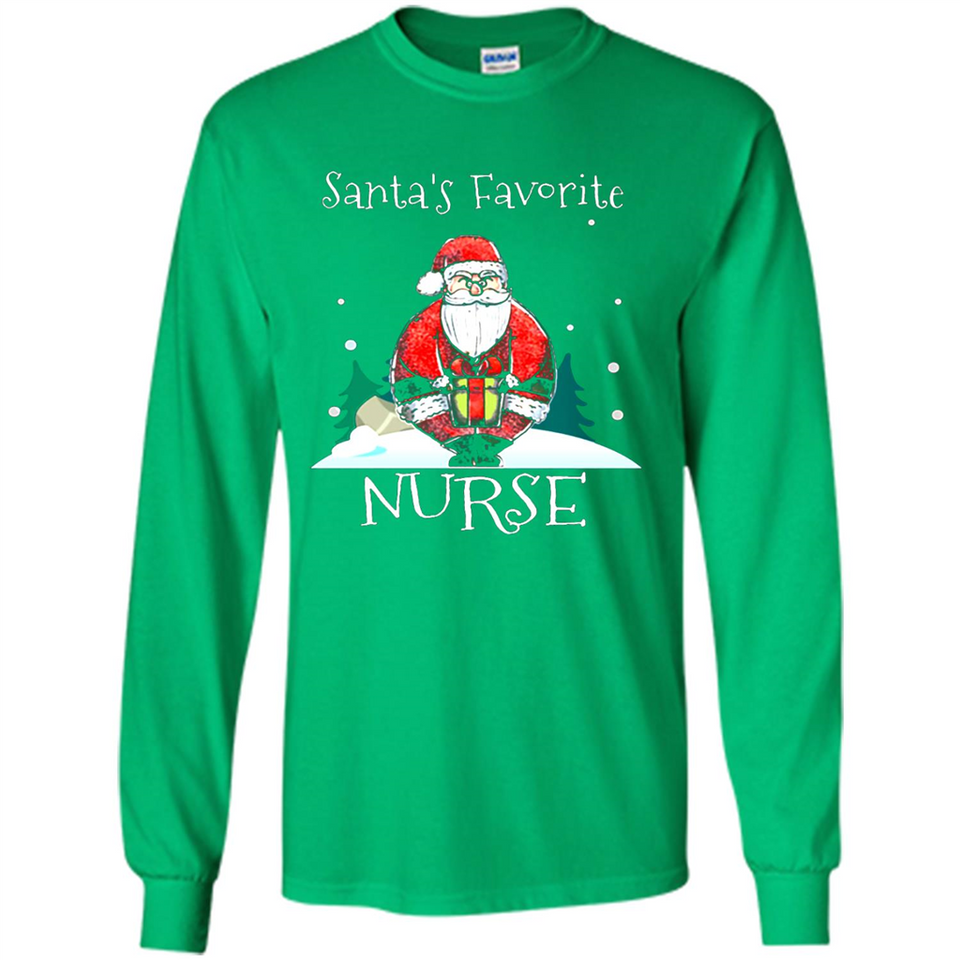 Funny Christmas Nurse Shirt, Santa_s Favorite Nurse - Long Sleeve T-Shirt
