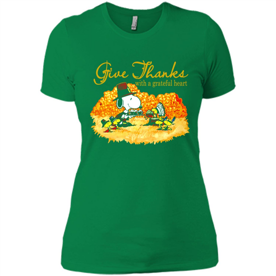 Snoopy Thanksgiving Give Thanks With A Grateful Heart - Ladies' Boyfriend T-Shirt