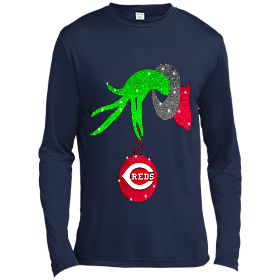 GRINCH HAND HOLDING CINCINNATI REDS GLITTER CHRISTMAS PINGPONG
