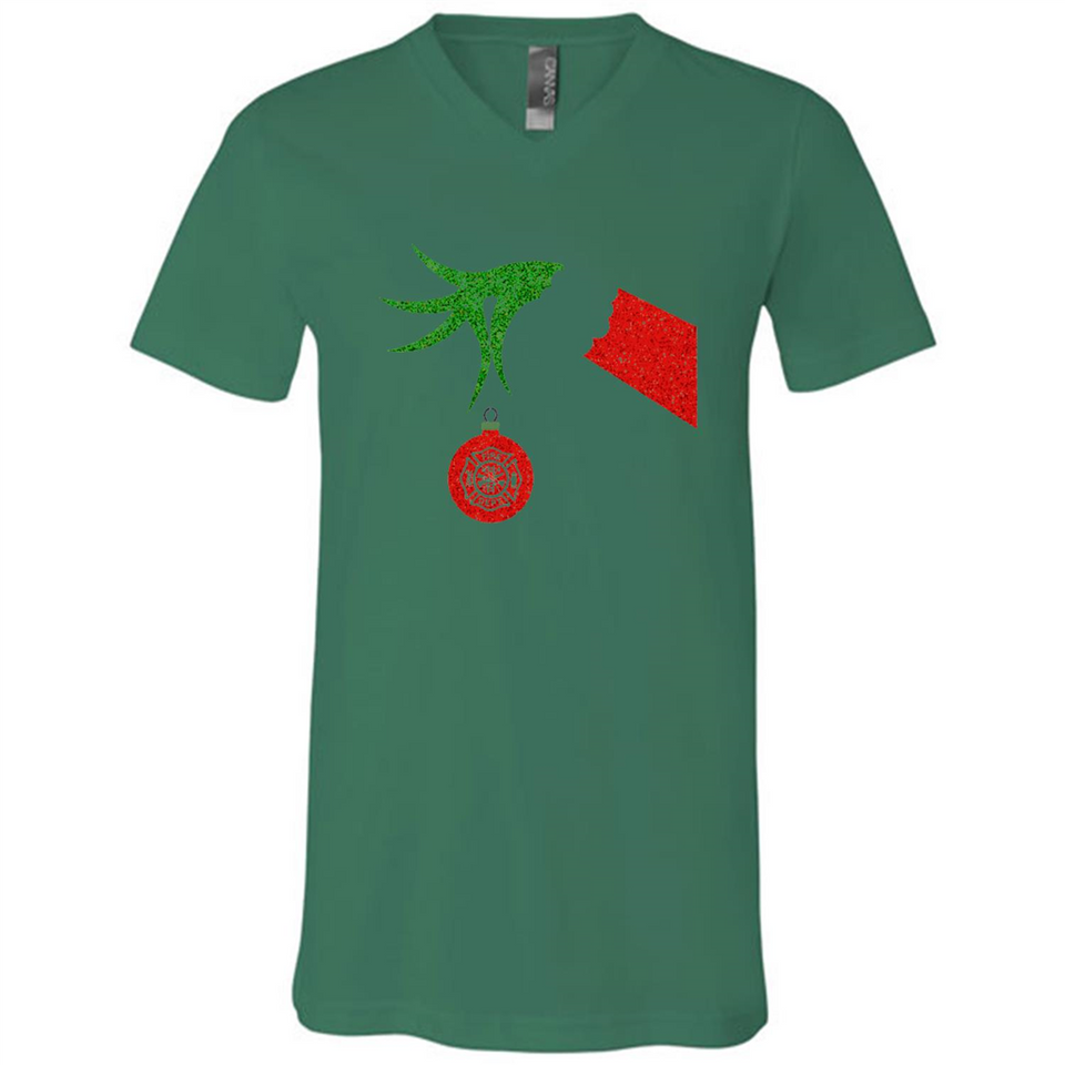 Funny Grinch Hand holding Firefighter ornament Christmas Sporty T-Shirt - Canvas Unisex V-Neck