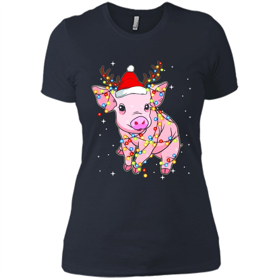 Christmas Lights Pig Wearing Santa Hat Funny Xmas - Ladies' Boyfriend T-Shirt