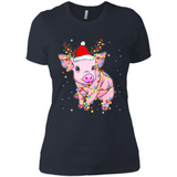 Christmas Lights Pig Wearing Santa Hat Funny Xmas - Ladies' Boyfriend T-Shirt