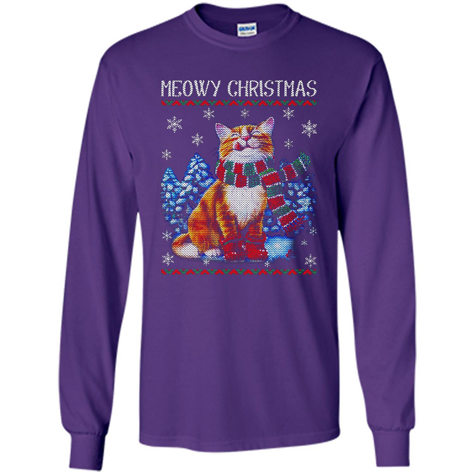 Christmas Ugly Sweater Cat With Christmas Meowy Chritstmas - Long Sleeve T-Shirt